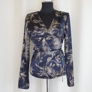 Aritzia Little Moon Navy Satin Wrap Top Sz M